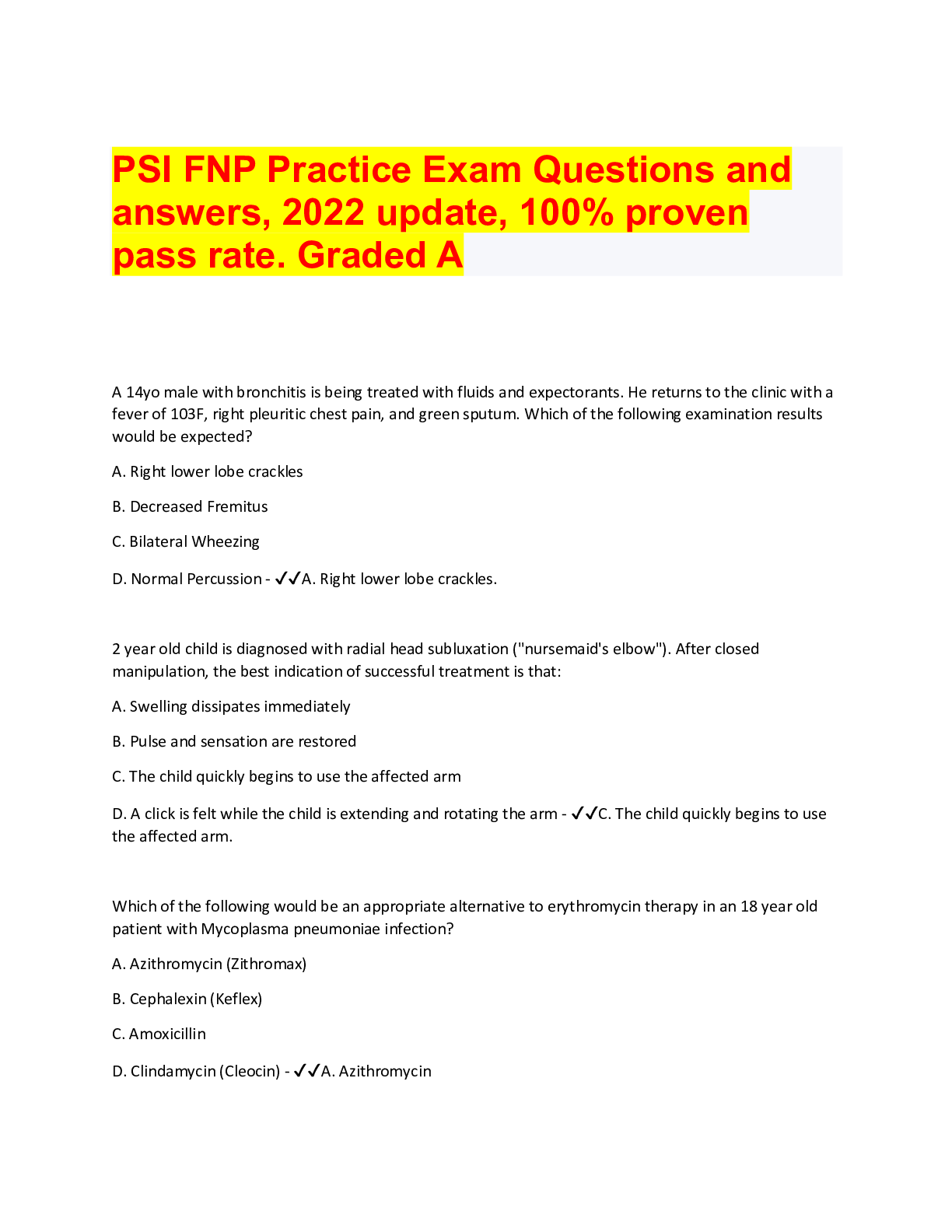 PSI FNP Practice Exam Questions and answers, 2022 update, 100 proven
